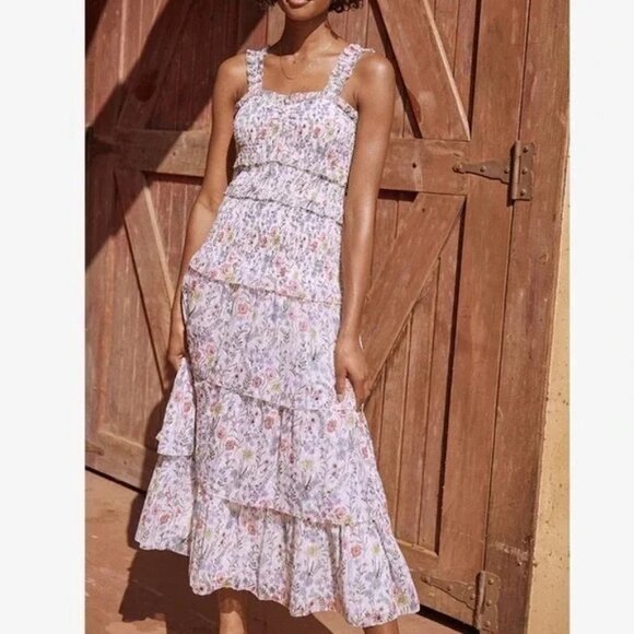NWT SAYLOR | Leanna Smocked Floral Print Midi Dress - Size L - Picture 1 of 12
